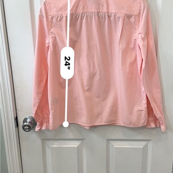 J Crew Pink Long Sleeve 100% cotton Ruffle Cottage Top w split hem- 4- like new! - Picture 10 of 12